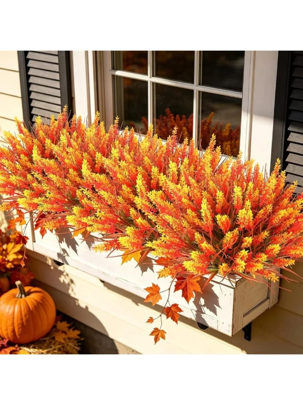 16 Bundles Fall Orange Lavender Flowers & Monkey Grass - UV Resistant Faux